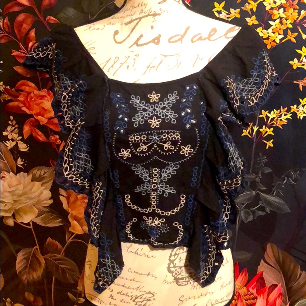 Free People Black ruffle tank
